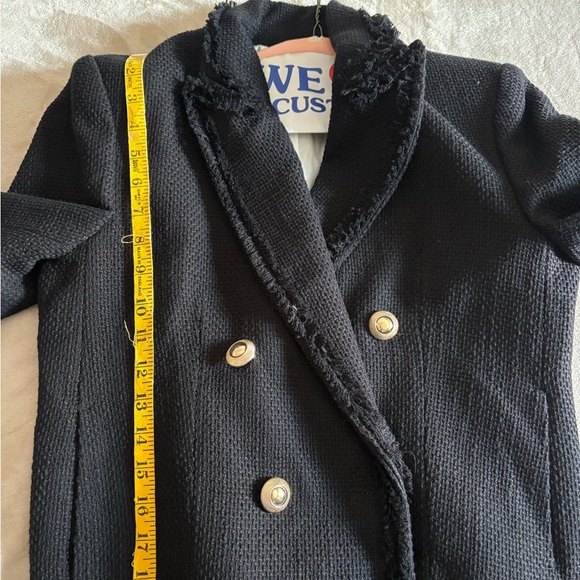 Zara Black Tweed Jacket with gold buttons and shoulder pads - Picture 6 of 7